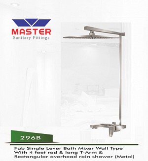 Master Fab Single Lever Bath Mixer Wall Type & Overhead Rain Shower (Metal) 296B